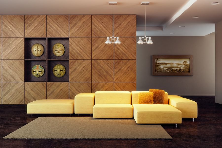 Интерьер комнаты с деревянными панелями